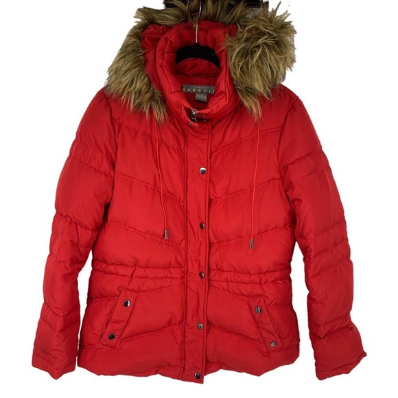Kenneth Cole Reaction Jacket Red Quilted Warm Faux Fur Puffer Winter Kids Size L - Picture 1 of 10